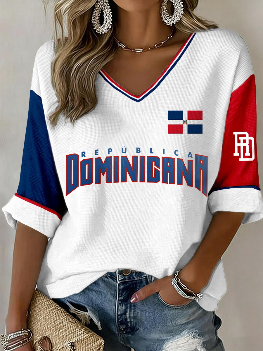 Republica Dominicana Long Sleeve V-Neck Shirt Dominican Republic Bold Flag Pride Apparel Best Gift For DR Fans