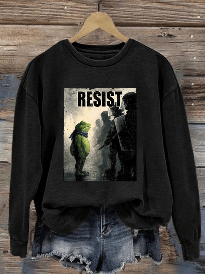 Resist Frog Casual Sweatshirt No Kings Crewneck Shirt Gift for Anti MAGA
