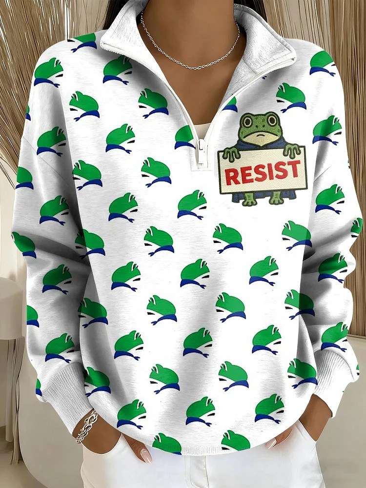 Resist Frog Quarter Zip Sweatshirt Portland Frog Merch No Kings Protest Apparel Gifts