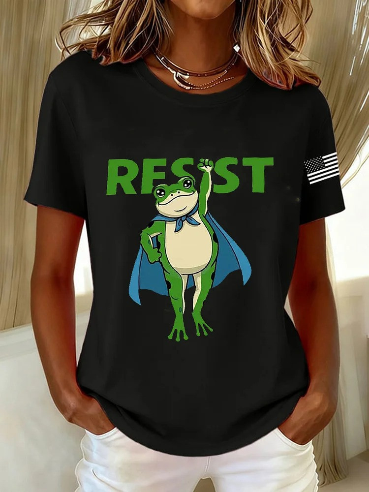 Resist Frog Shirt USA Flag No Kings Protest Merch Gifts For Liberal Women