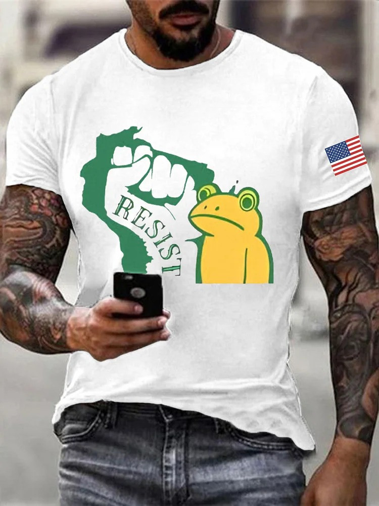 Resist Frog T-Shirt White USA Flag Portland Frog Merch Gifts For Liberal Friends