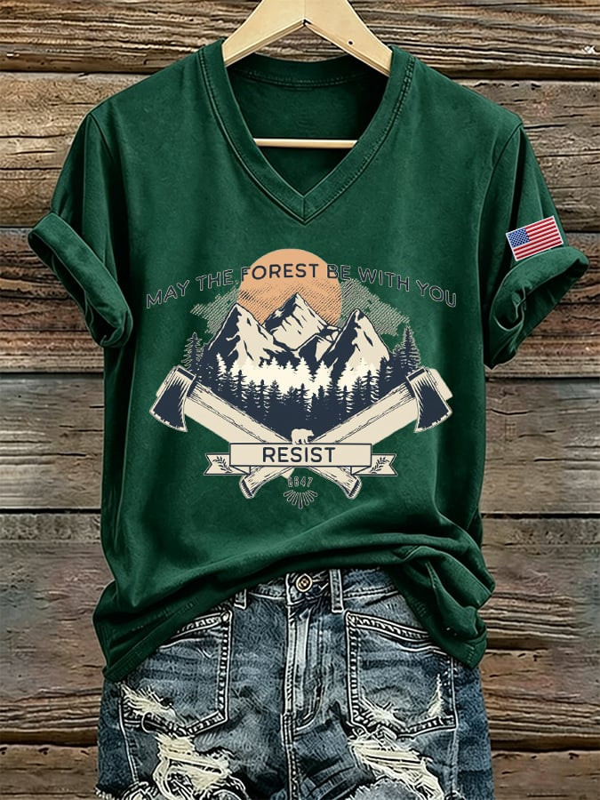 Resist May The Forest Be With You V-Neck Shirt Fameery Merch Gift For Sasquatch Believers
