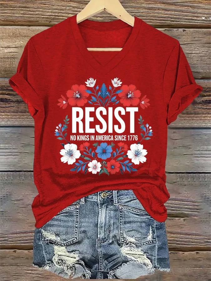 Resist No Kings In America Since 1776 V-Neck Shirt No Kings Protest 2026 Clothing Gifts For Her