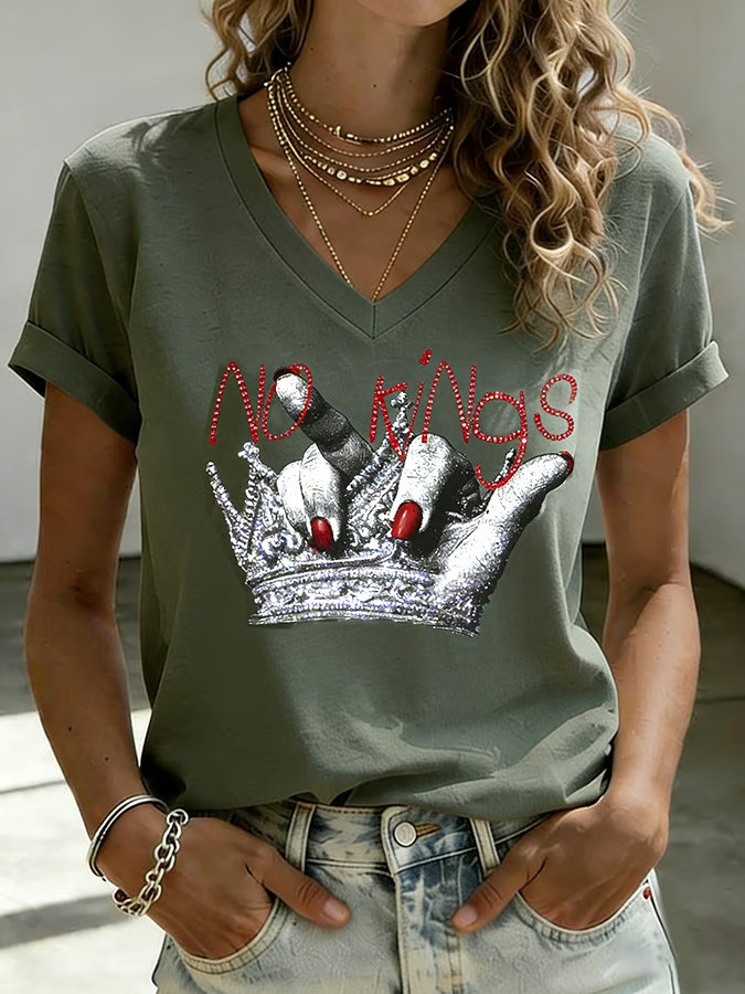 Resist No Kings Middle Finger V-Neck Shirt Anti MAGA Apparel No Kings March 28 2026 Gifts