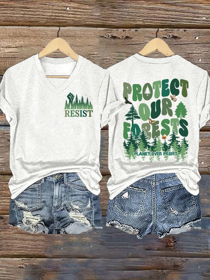 Resist Protect Our Forests Planet Over Profit V-Neck Shirt Rebuilding The USFS Merch For Women