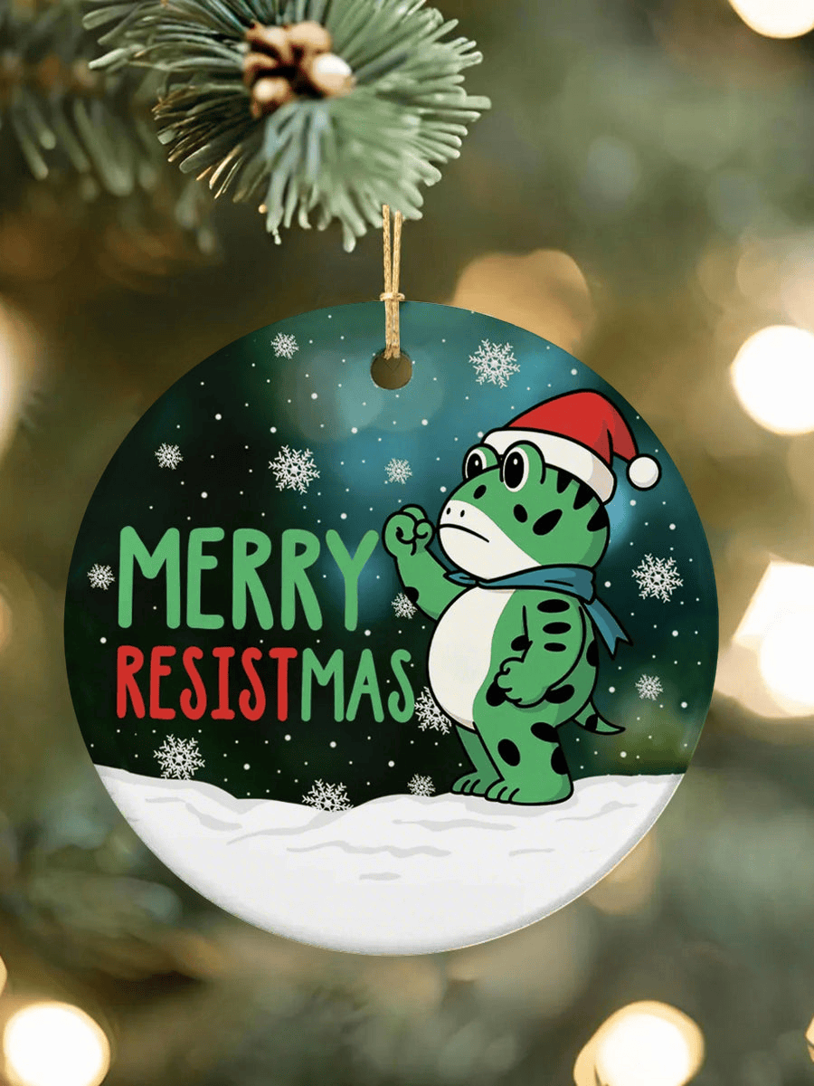 Resistmas Portland Frog Ceramic Ornament Anti MAGA Merch Christmas Gift for Democrat Supporters