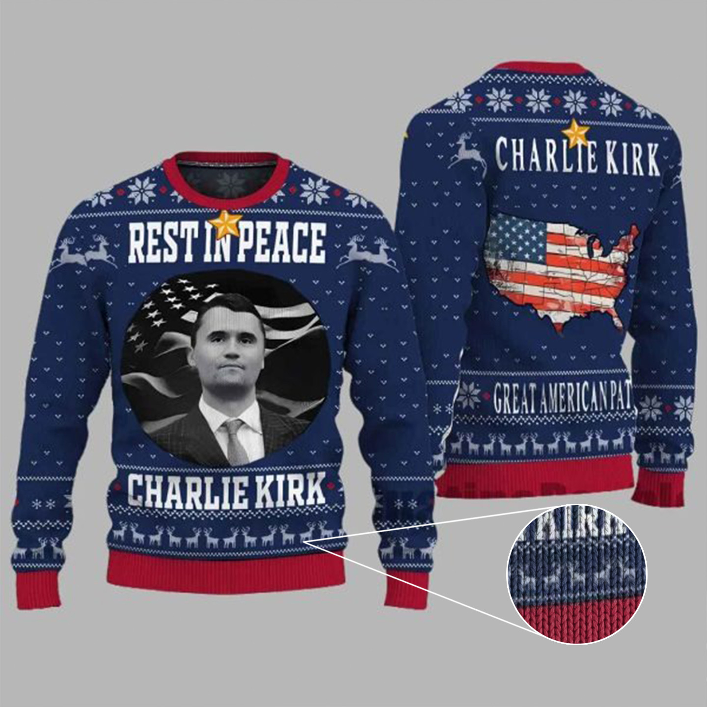 Rest In Peace Charlie Kirk Great American Patriotic Ugly Christmas Sweater Turning Point Merch