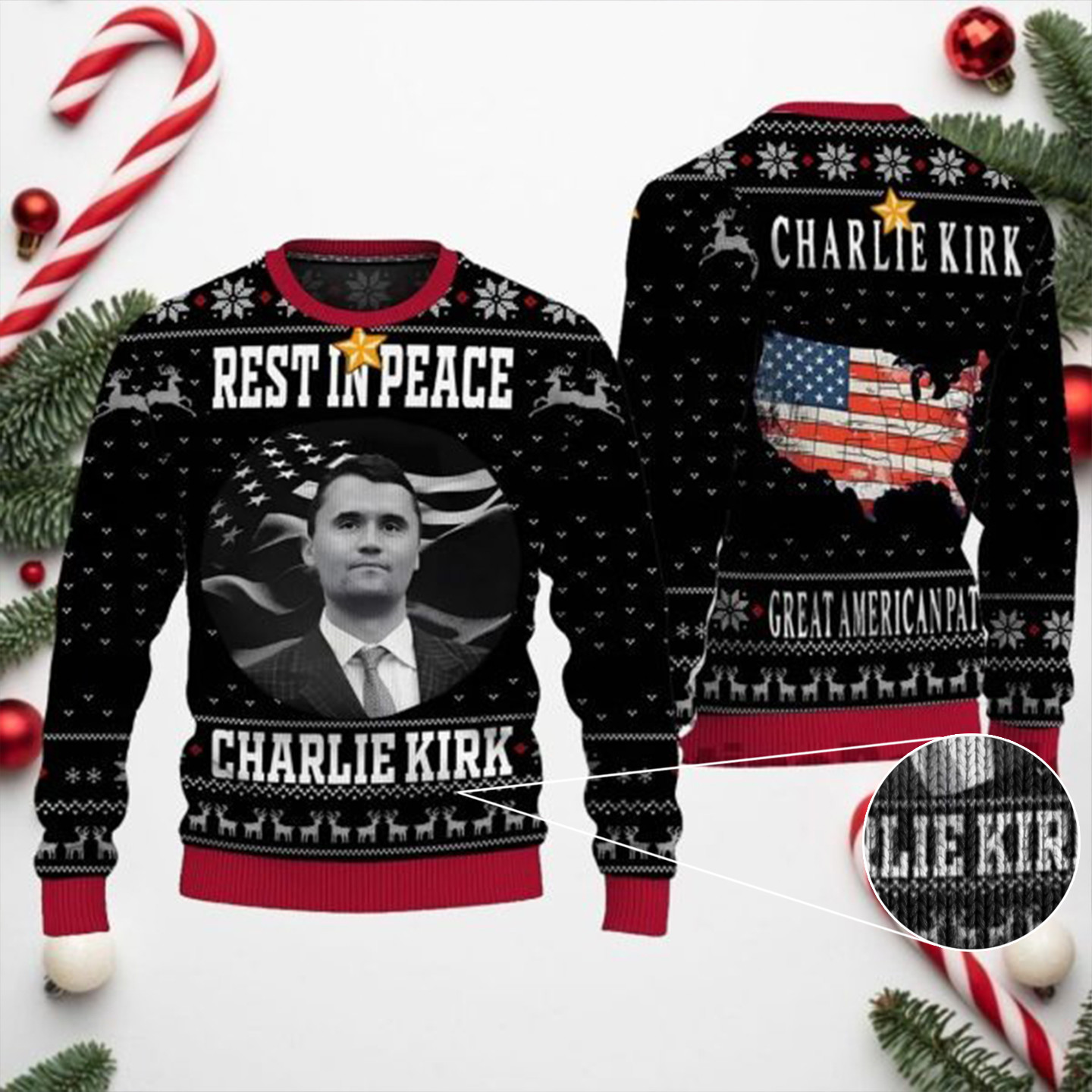 Rest In Peace Charlie Kirk Ugly Christmas Sweater TPUSA Merch Charlie Kirk Clothing Line Gifts