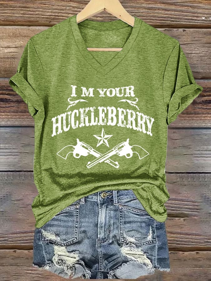 Rest In Peace Val Kilmer V-Neck Shirt Women's Guns I'm Your Huckleberry Fan Merch Gifts
