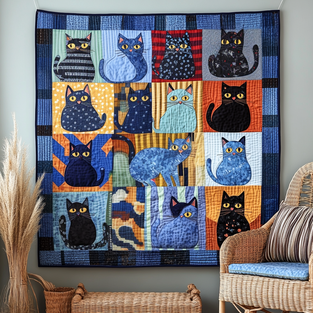 Restful Whiskers Quilted Blanket Novelty Gifts For Cat Lovers