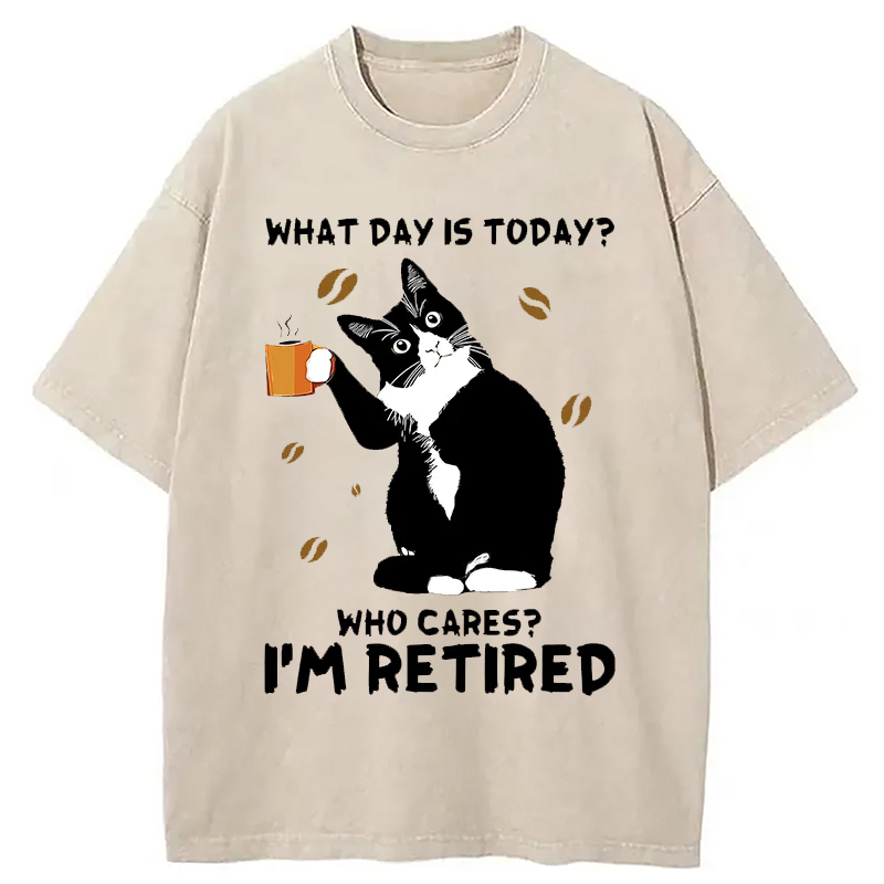 Retired Cat Washed T-Shirt Everyday Comfort Graphic Shirt Gifts For Best Friend