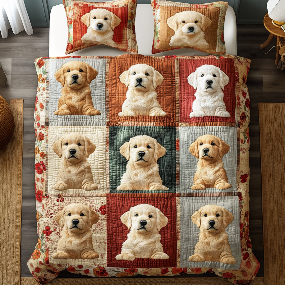 Retriever Bliss Quilted Bedding Set Bedroom Decor Gifts With Golden Retrievers On Them