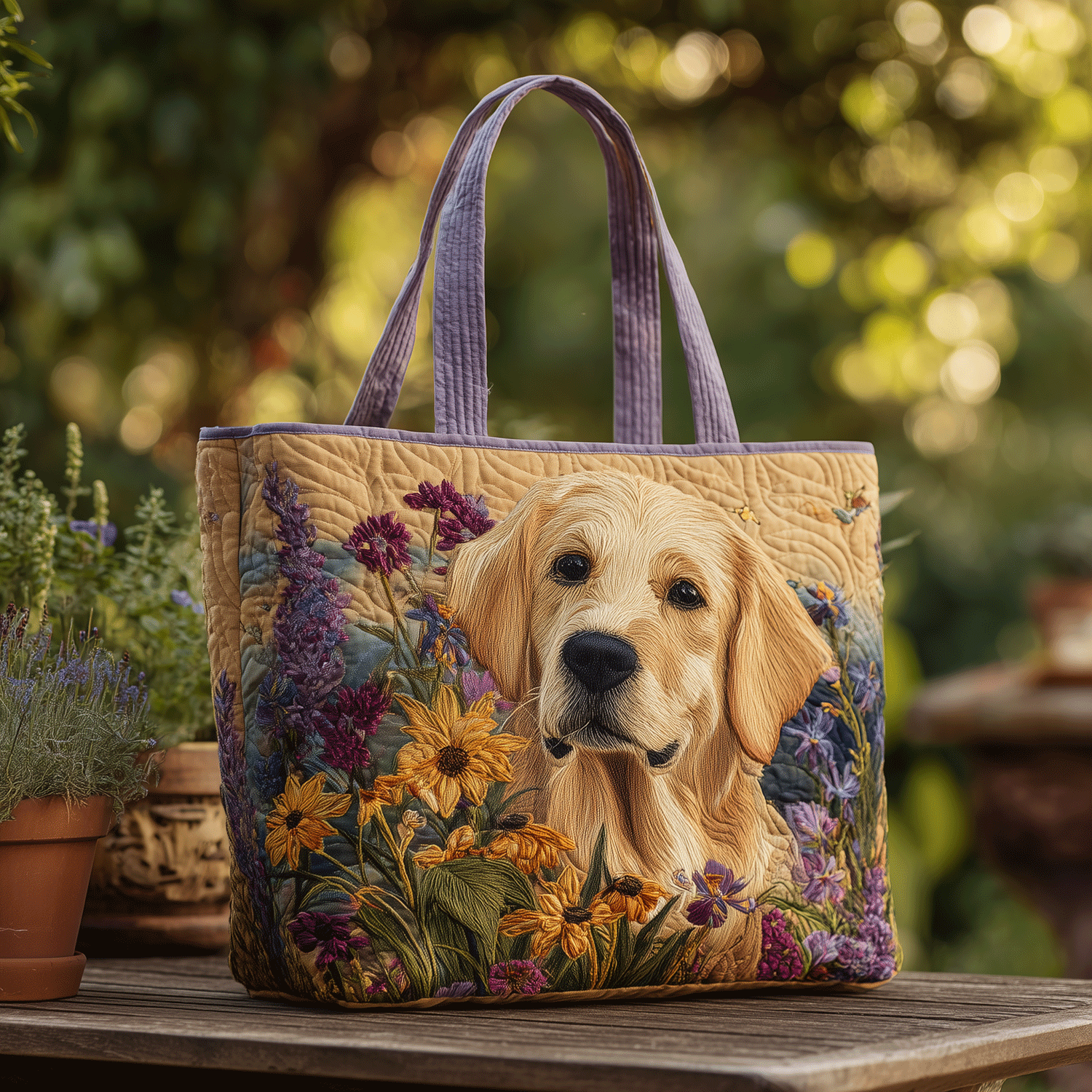 Retriever Blossom Quilted Tote Bag Dog Dad Fathers Day Gifts