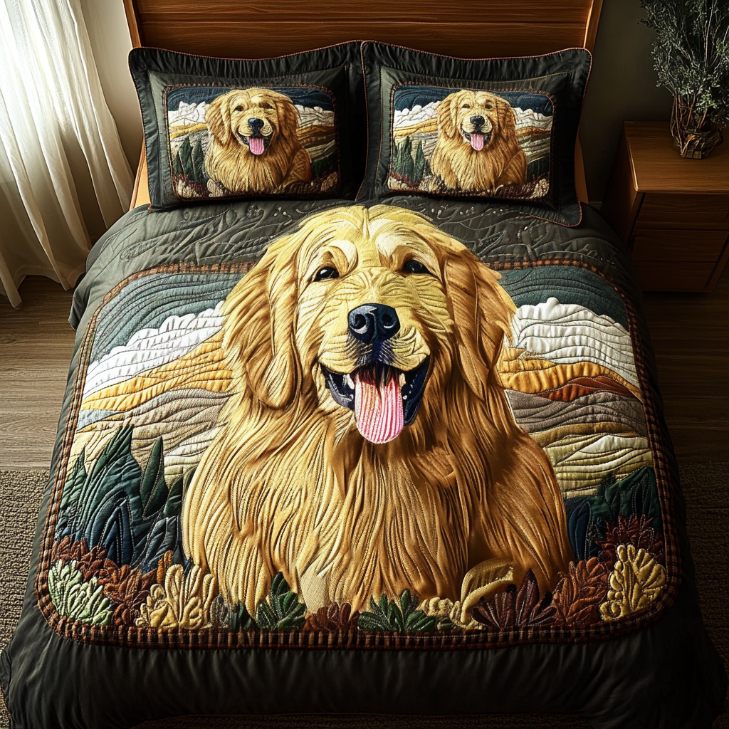 Retriever Magic Quilted Bedding Set Cozy Bedroom Decor Christmas Gifts For Golden Retriever