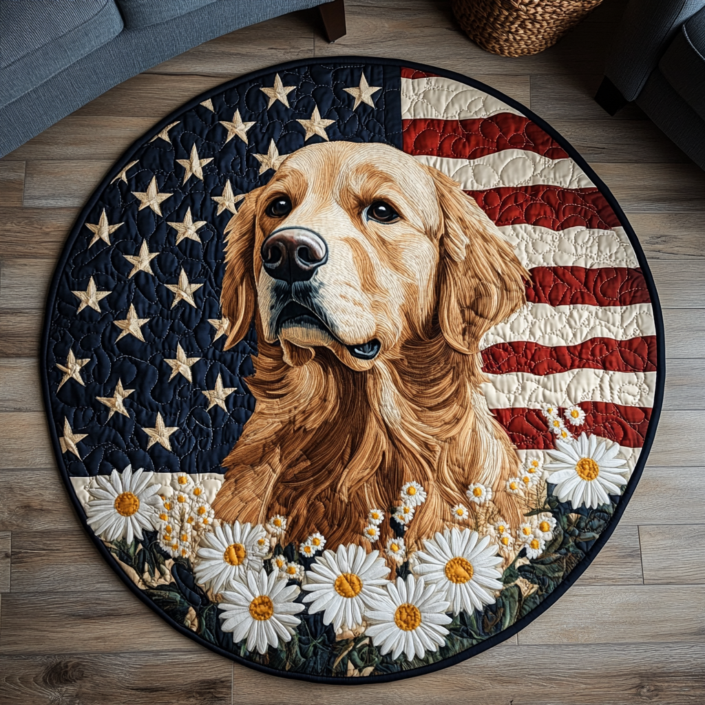 Retriever Pride Quilted Round Mat Unique Front Door Decor Christmas Gifts For Dog Owners