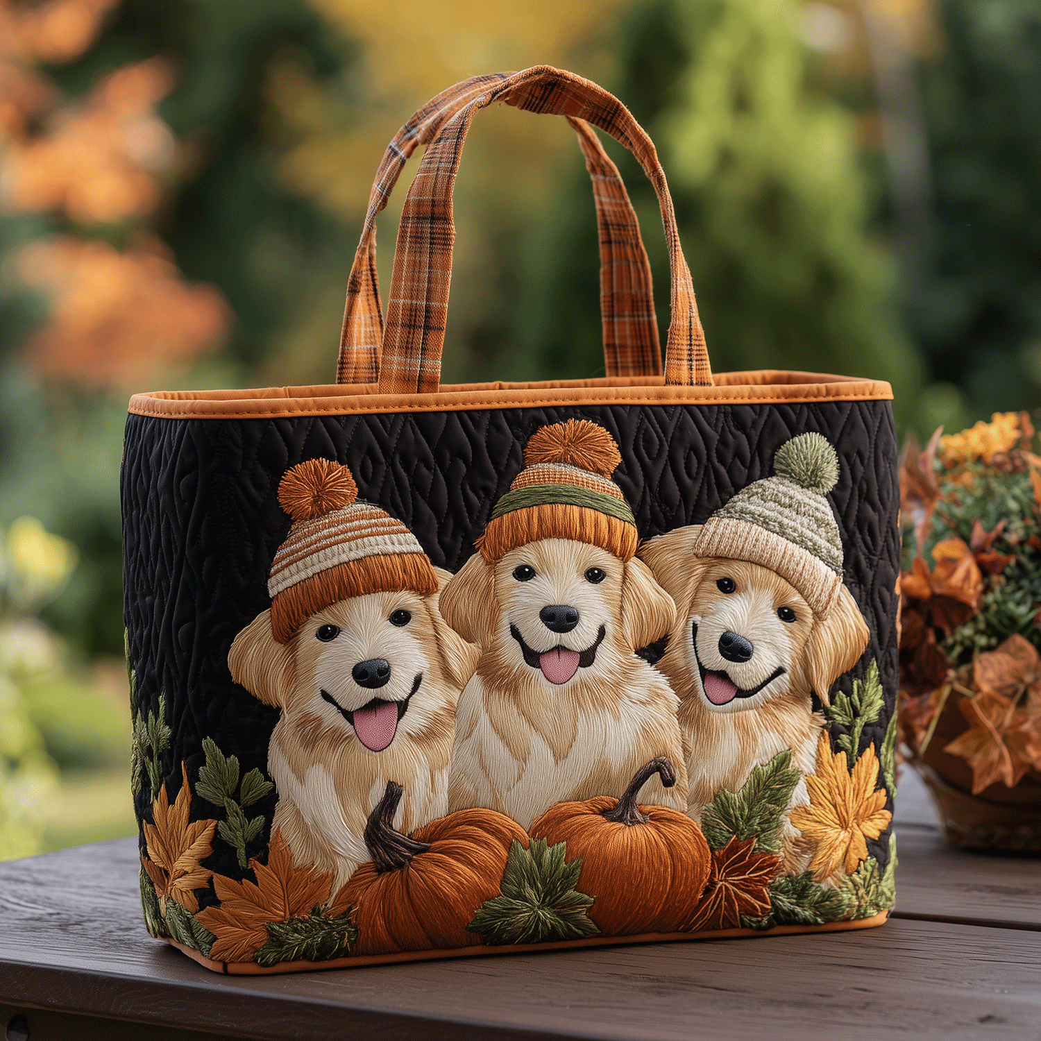 Retriever Pumpkin Patch Quilted Tote Bag Christmas Gifts For Dog Lovers