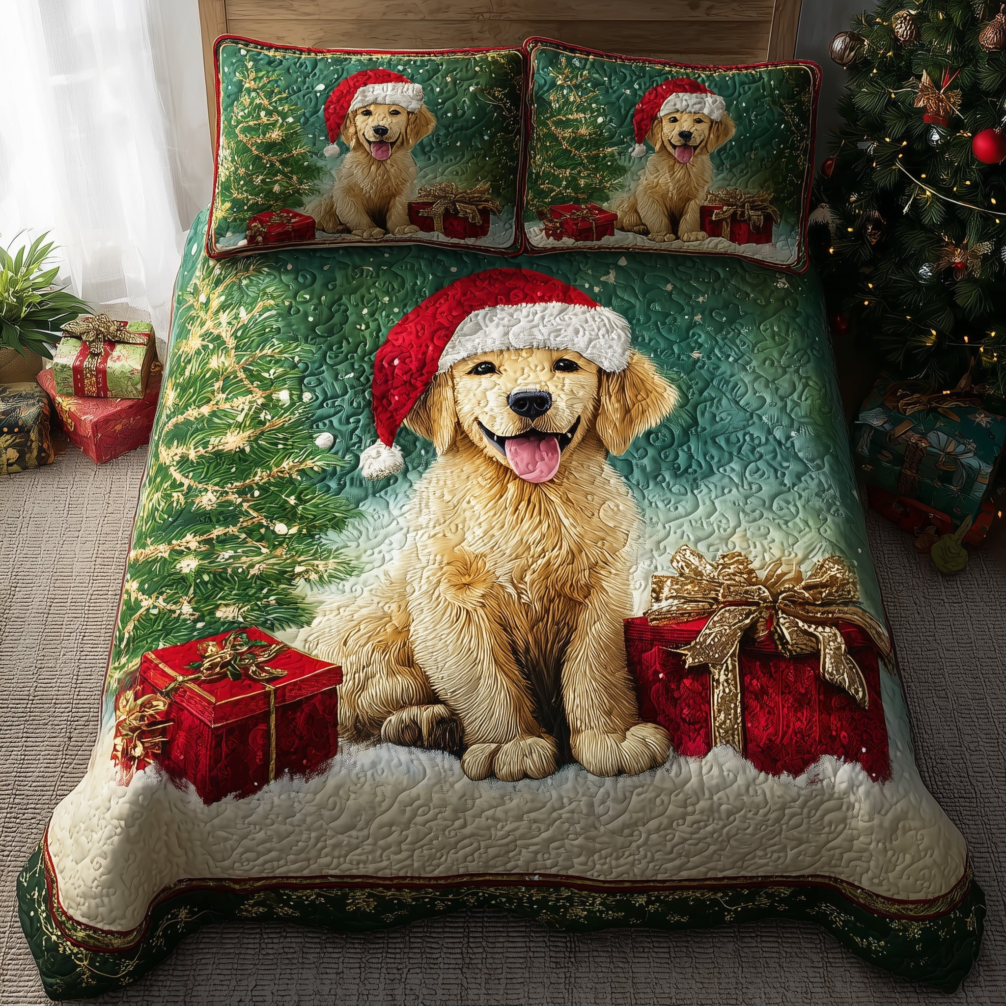 Retriever Puppy Quilted Bedding Set Machine Washable