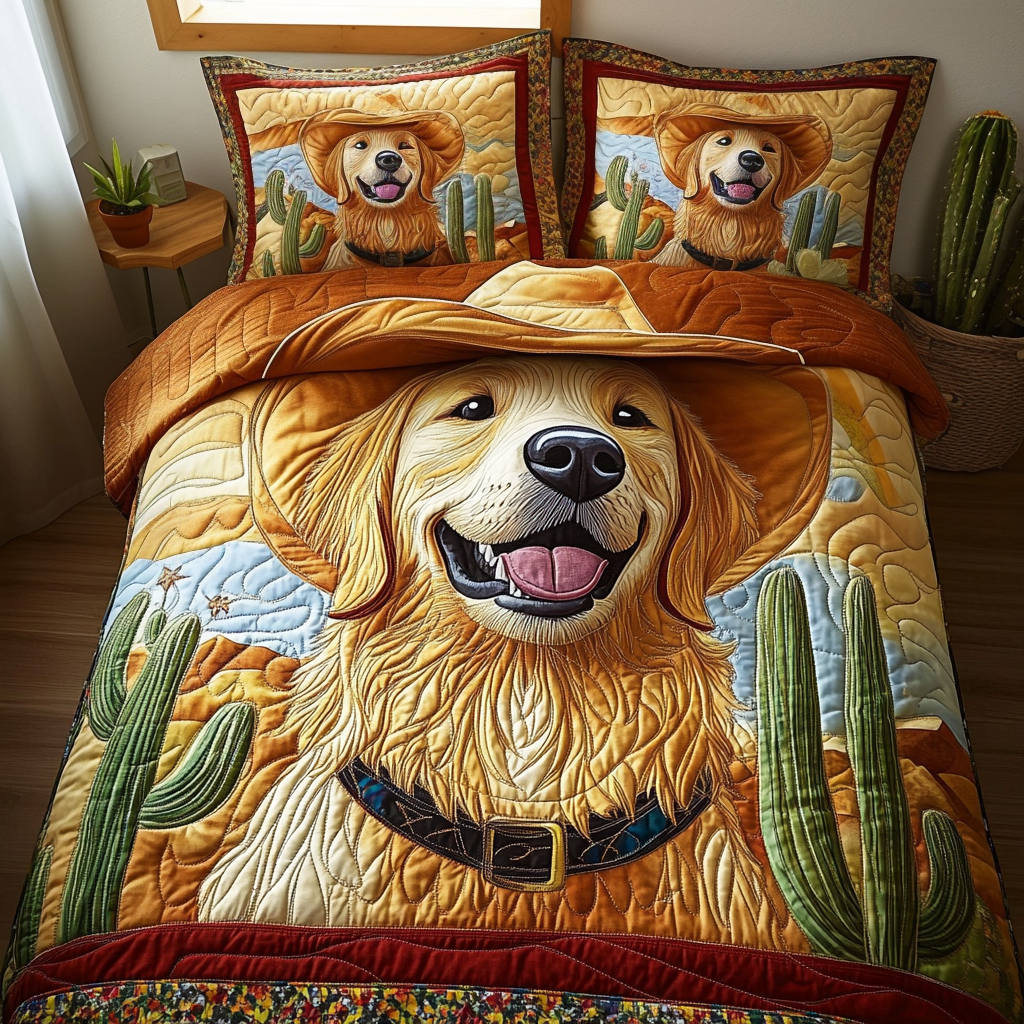 Retriever Rodeo Quilted Bedding Set Lightweight Duvet Cover Set for Year-Round Comfort