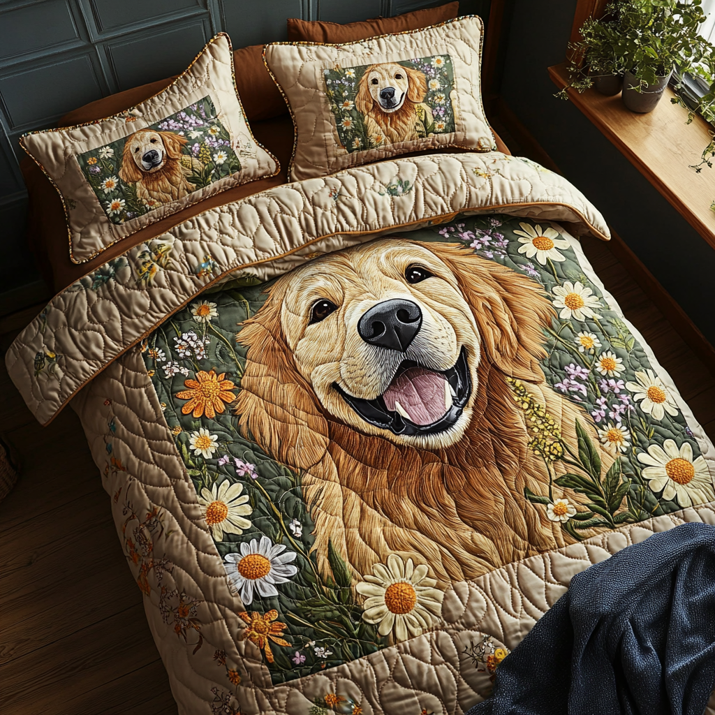 Retriever Spirit Quilted Bedding Set Cool Bedroom Decor Golden Retriever Dad Gifts