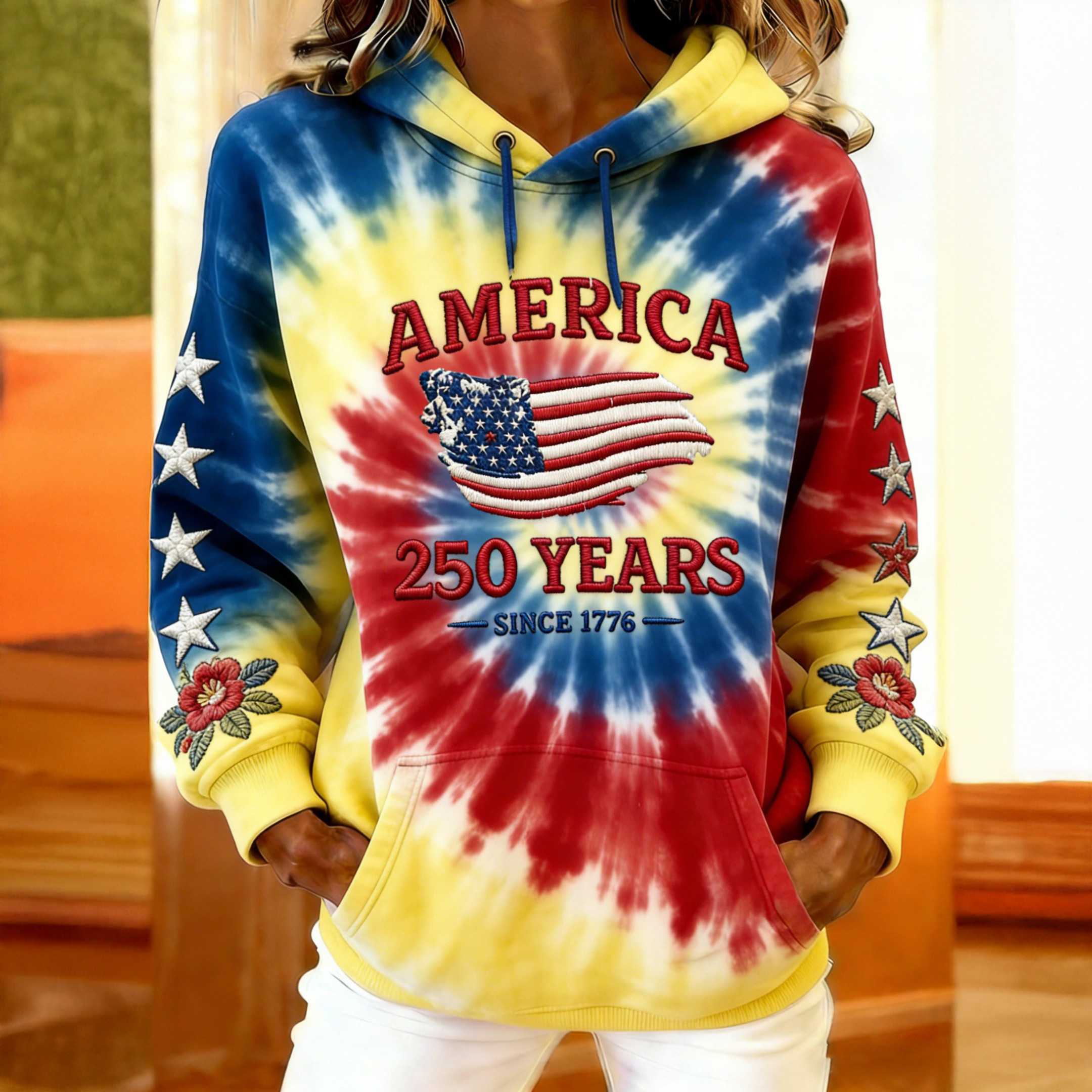 Retro 250 Years 1776 2026 Tie Dye Hoodie America's Birthday Apparel Gift For Wife
