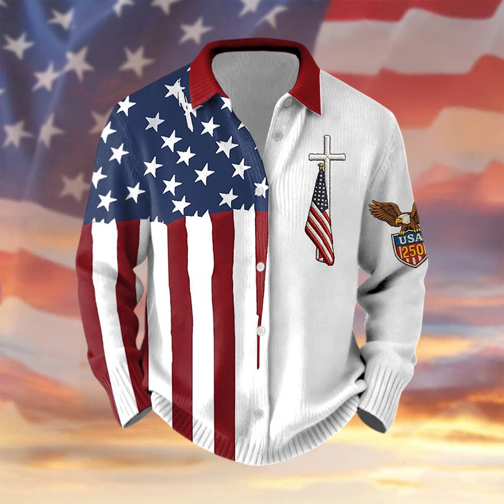 Retro 250th Anniversary 1776 2026 Button Up Long Sleeve Shirt Patriotic Merch 4Th Of July Outfits