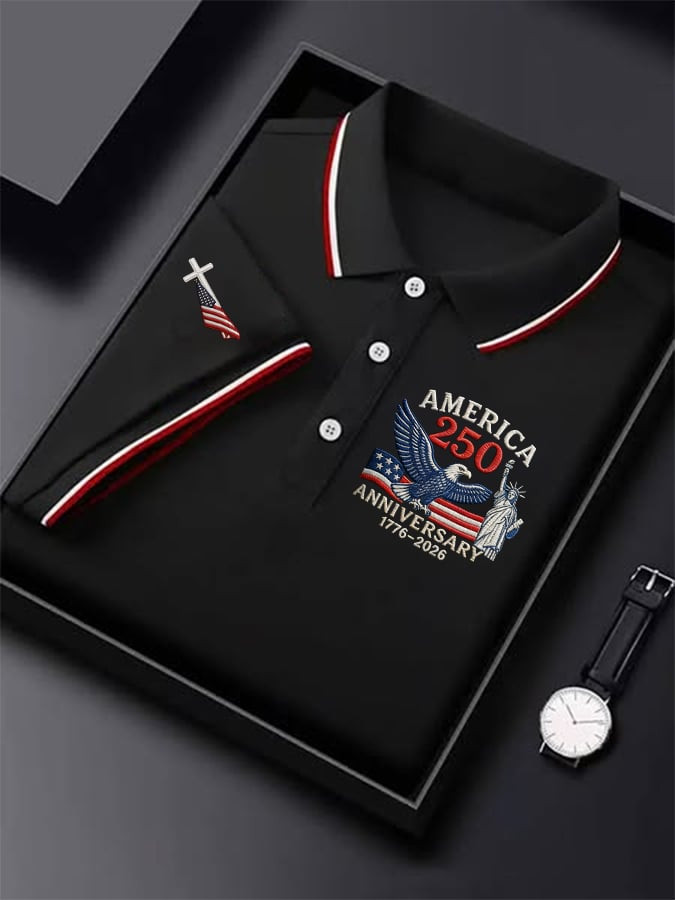 Retro 250th Anniversary Of The United States Cross Print Polo Shirt Independence Day Shirt