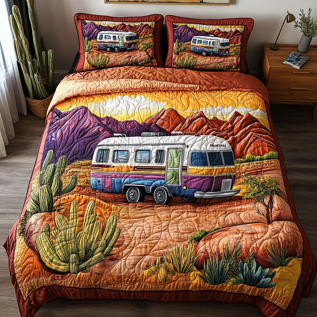Retro Adventure Quilted Bedding Set Bed Room Decoration Gifts For Camper Owners