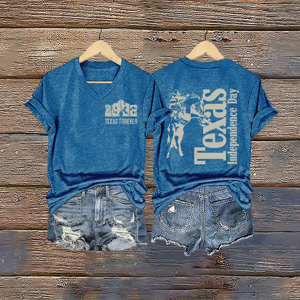 Retro Alamo 1836 Texas Forever Texas Independence Day V-Neck Shirt Texas 190th Anniversary Clothes