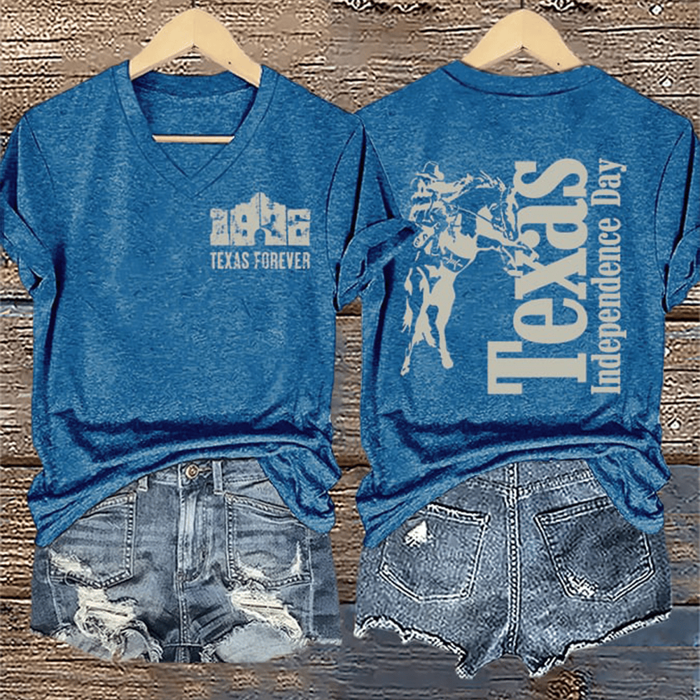 Retro Alamo 1836 Texas Forever V-Neck Shirt Texas Independence Day Clothes Patriotic Gift For Her