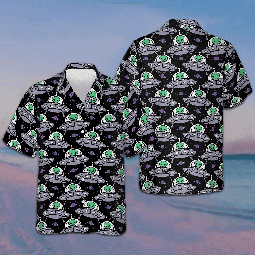 Retro Alien On Space Ship Hawaiian Shirt Men's Short Sleeve Button Down Beach Shirts Gift Retro Alien On Space Ship Hawaiian Shirt Men's Short Sleeve Button Down Beach Shirts Gift