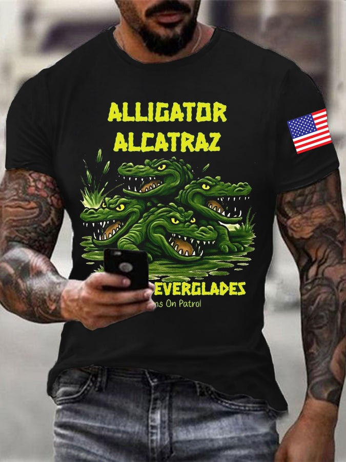 Retro Alligator Alcatraz Shirt Funny Florida Everglades Dark Humor T-Shirt Dudes Gifts