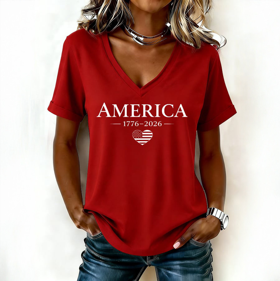 Retro America 250th Anniversary 1776 2026 V-Neck Shirt Independence Day 2026 Shirt