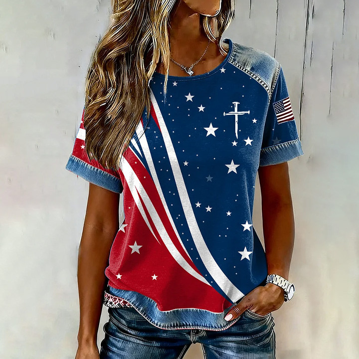 Retro America 250th Anniversary Faith T-Shirt Patriotic Apparel Gift For Women