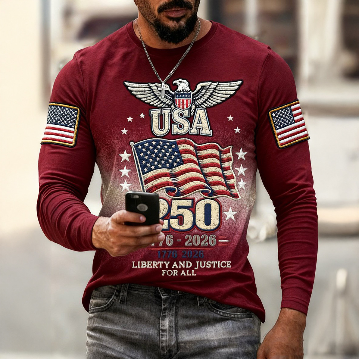 Retro America 250th Anniversary Long Sleeved Shirt 1776 2026 Merch America's Birthday Gift