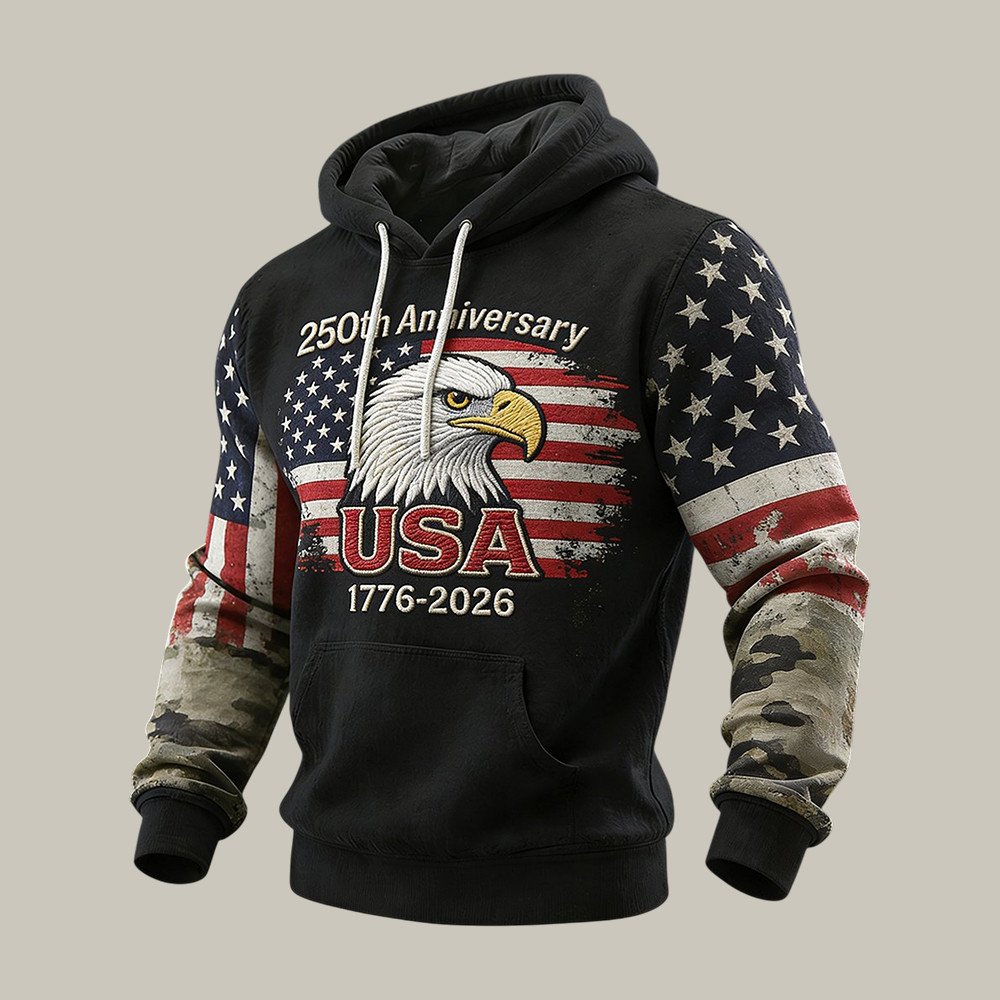 Retro America 250th Anniversary Patriotic Eagle Hoodie 1776 2026 Merch 4th Of July Outfit Ideas