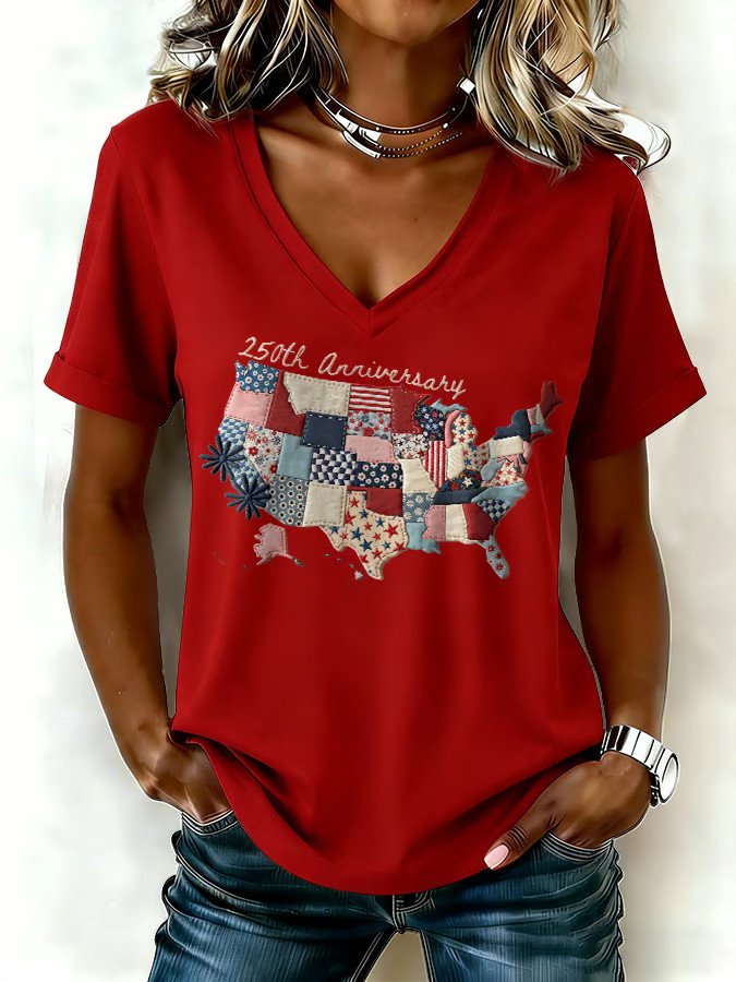 Retro America 250th Anniversary V-Neck Shirt American Patriot Clothing 4Th Of July Apparel