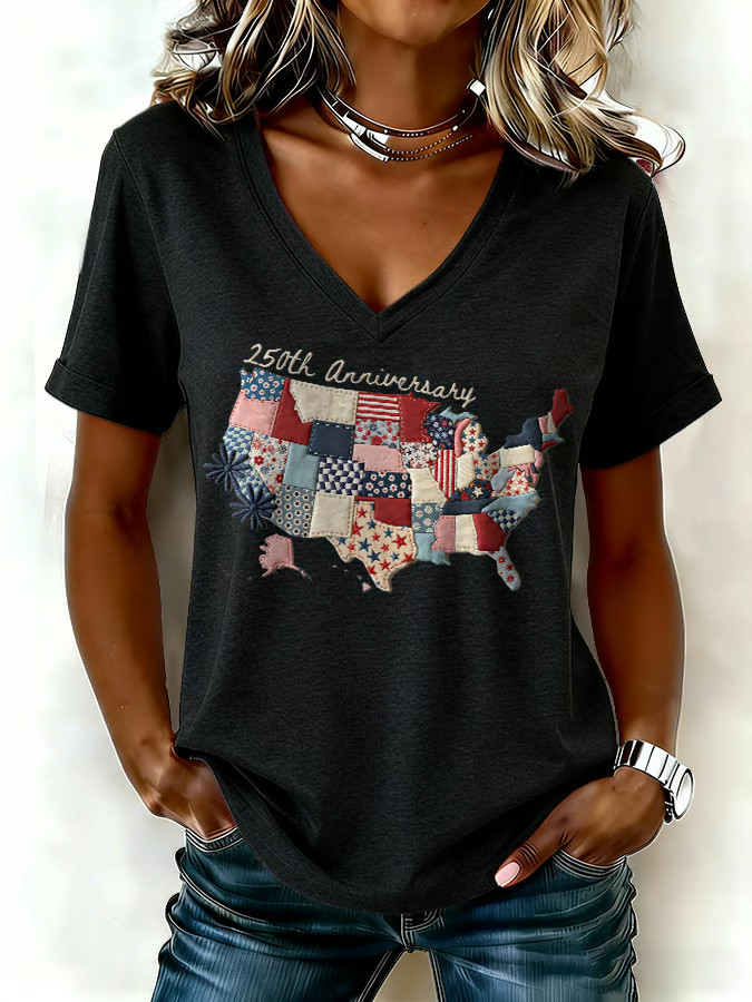 Retro America 250th Anniversary V-Neck Shirt American Patriot Clothing 4Th Of July Apparel