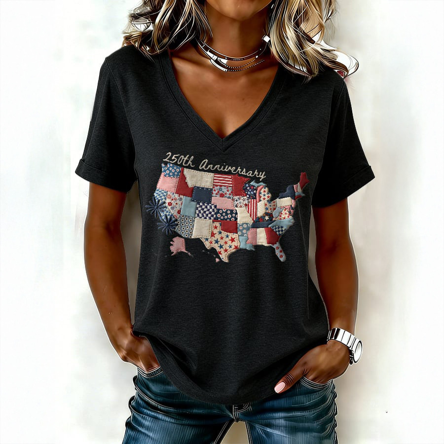 Retro America 250th Anniversary V-Neck Shirt Best 4th Of July Clothes July 4 Presents