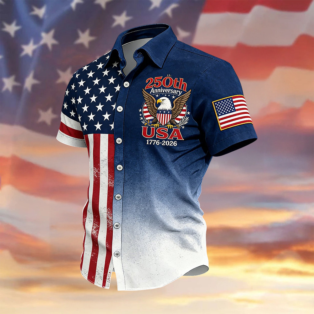Retro American 250th Anniversary 1776 2026 Button Up Shirt 4Th Of July Outfits Cool Gift For Patriots