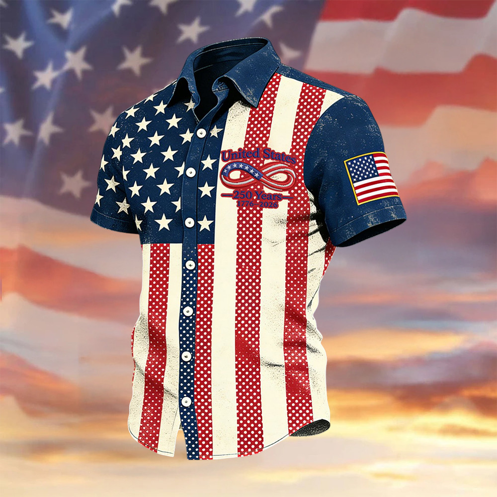 Retro American 250th Anniversary 1776 2026 Button Up Shirt America's 250th Birthday Apparel