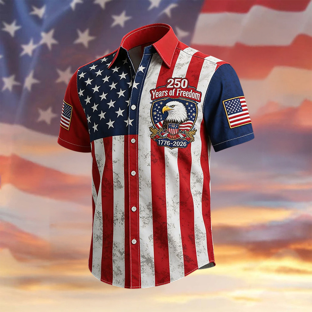 Retro American 250th Anniversary 1776 2026 Hawaiian Shirt 4th Of July Clothes Patriotic Gifts