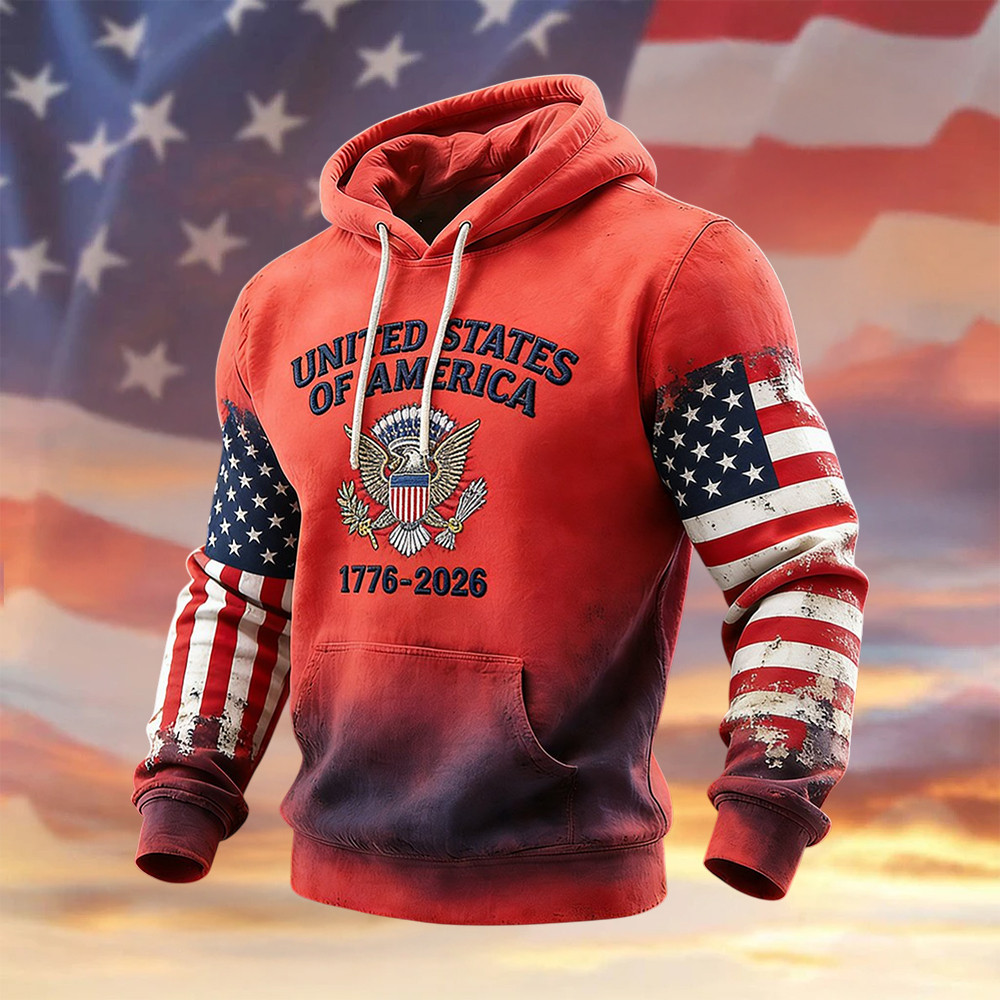 Retro American 250th Anniversary 1776 2026 Hoodie 4Th Of July Outfits Patriotic Gift