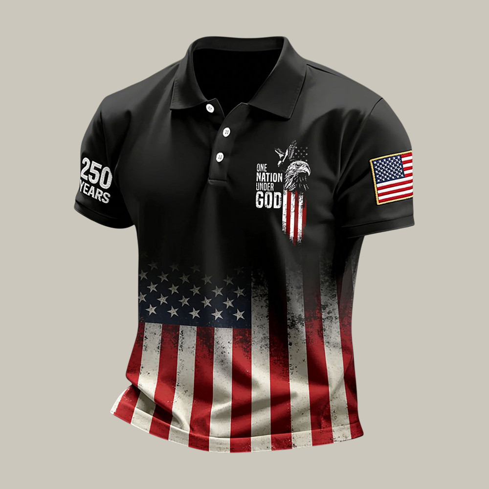 Retro American 250th Anniversary 1776 2026 Polo Shirt Fourth Of July Merch Gift For Patriots