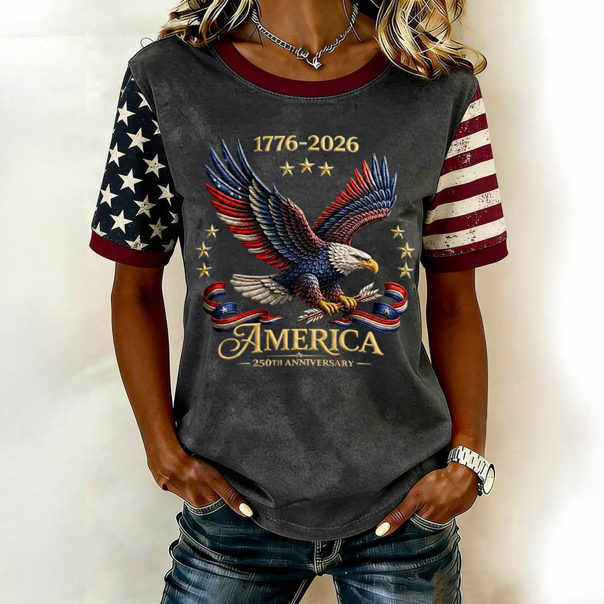 Retro American 250th Anniversary 1776 2026 T-Shirt 4th Of July Attire Gift For Patriots