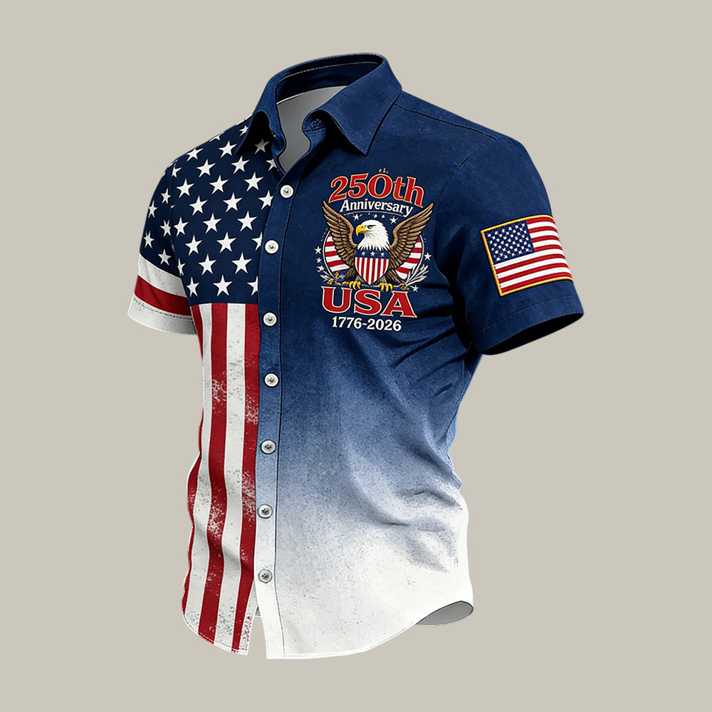 Retro American 250th Anniversary Hawaiian Shirt Independence Day 2026 Shirt Patriotic Gift