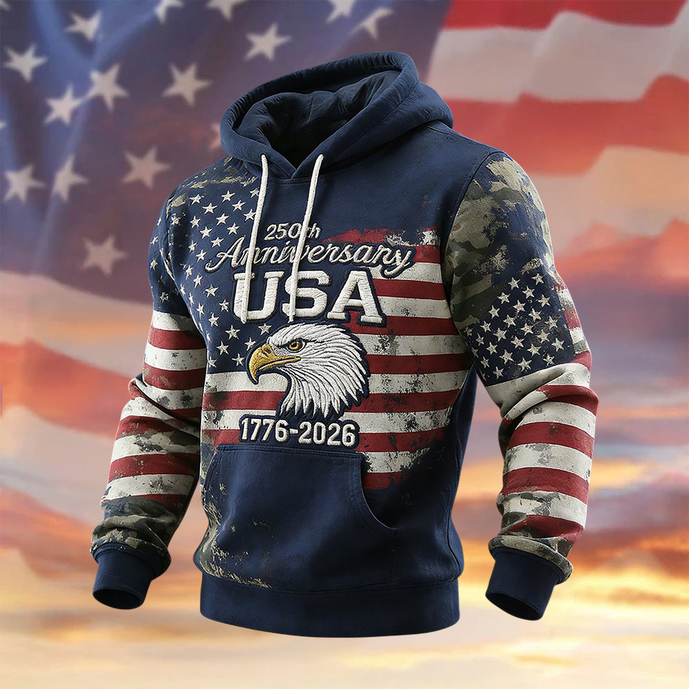 Retro American 250th Anniversary Hoodie Independence Day Clothing Line Patriotic Gift