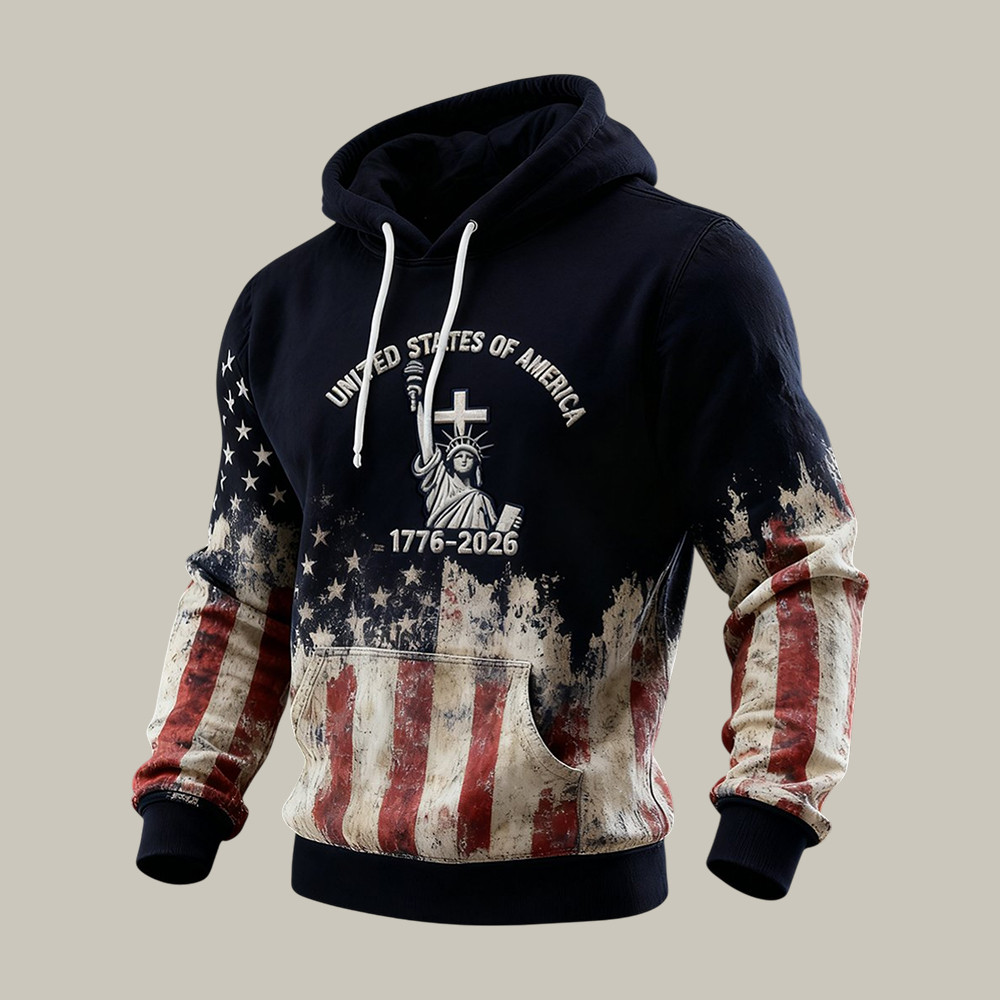 Retro American 250th Anniversary Hoodie Statue Of Liberty 4th Of July Attire Gift For Patriots
