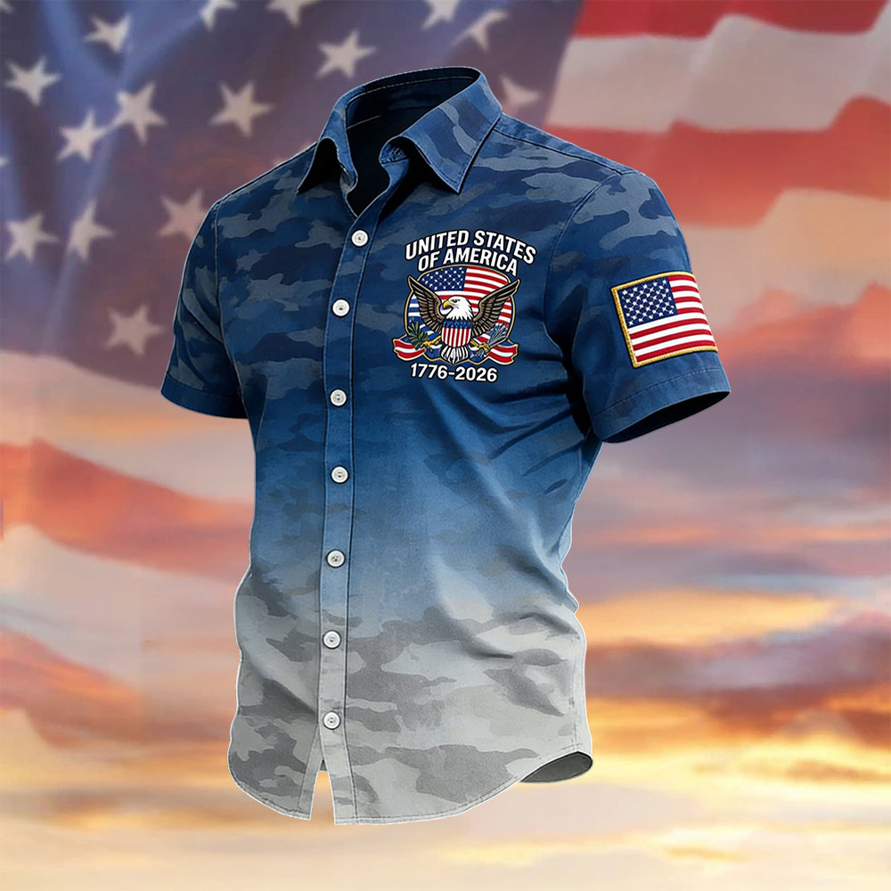 Retro American Anniversary 1776 2026 Button Up Shirt July Fourth Outfit Ideas Patriotic Gift