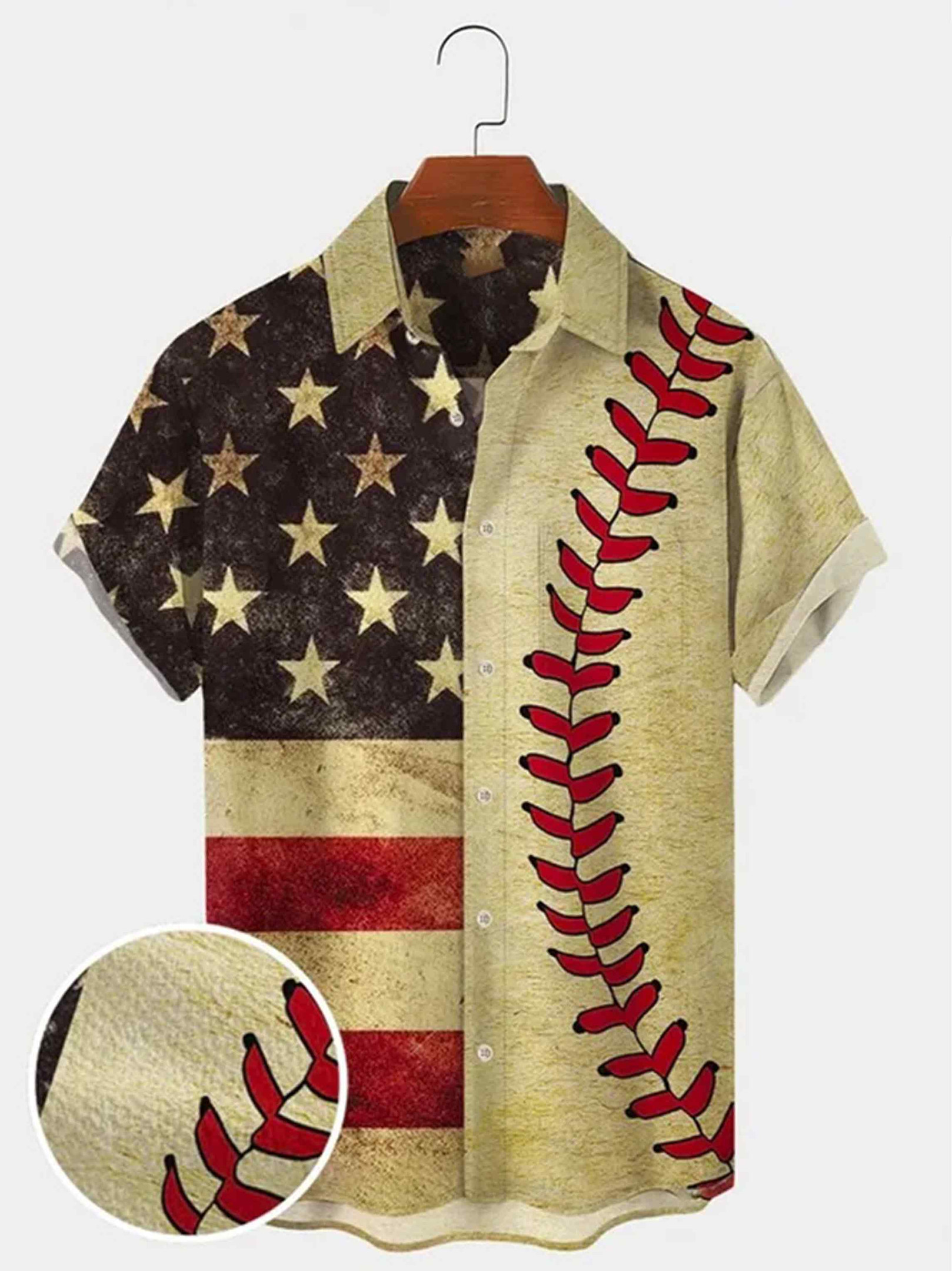 Retro American Flag Baseball Patriotic Button Shirt Baseball Holiday Haw Apparel Gift Ideas