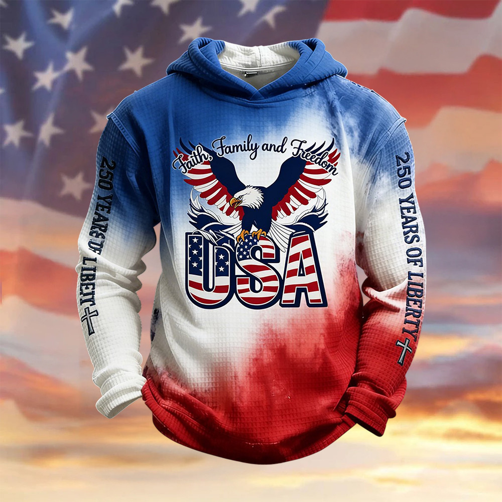 Retro American Founding 250th Anniversary Waffle Hoodie July Fourth Outfit Ideas Present